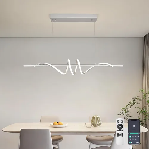 Vista 16 de Lámpara colgante LED moderna, lámpara de araña negra de 39.37 pulgadas regulable con control remoto y teléfono, temperatura de color ajustable