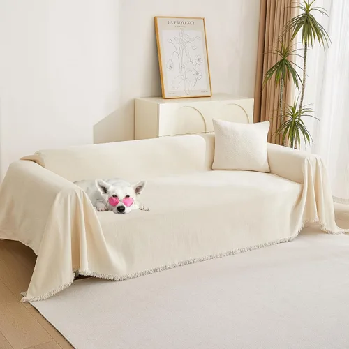 Vista 36 de MYSKY HOME - Funda extragrande para sillón de 1 cojín, lavable, protector de sofá con borlas, para mascotas y niños, 71 x 91 pulgadas, color beige
