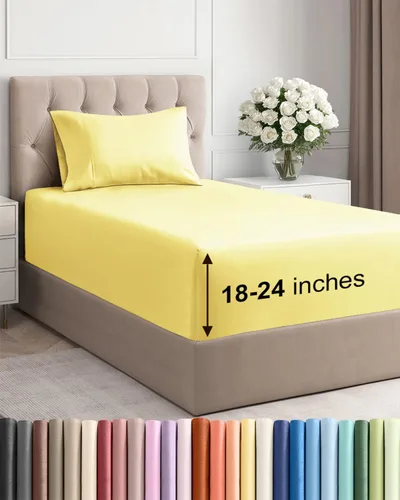 Vista 62 de Sábanas individuales de bolsillo extra profundo, sábanas transpirables y refrescantes de 3 piezas, juego de sábanas de lujo para hotel, suaves, sin