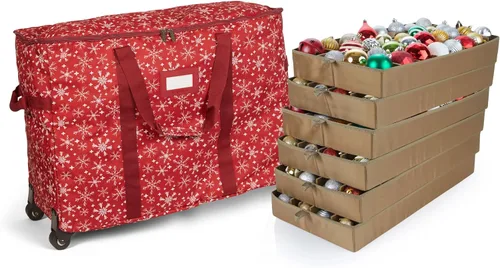 Vista 46 de Covermates Keepsakes Bolsa de almacenamiento ajustable para adornos, con asas de transporte, protección acolchada, ruedas dobles, almacenamiento