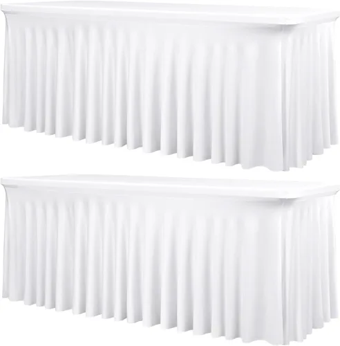 Vista 14 de fani Paquete de 2 faldas de mesa elásticas negras para mesa rectangular de 6 pies, manteles elásticos de elastano lavables con falda, mantel