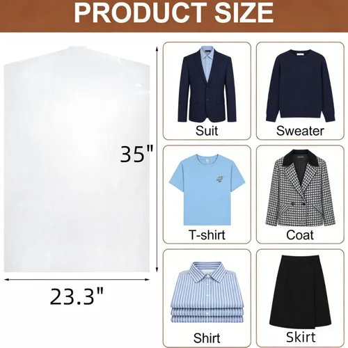 Vista 10 de AVLA Paquete de 50 bolsas de plástico para ropa, bolsas transparentes para colgar en seco, cubierta transparente para colgar ropa, bolsas
