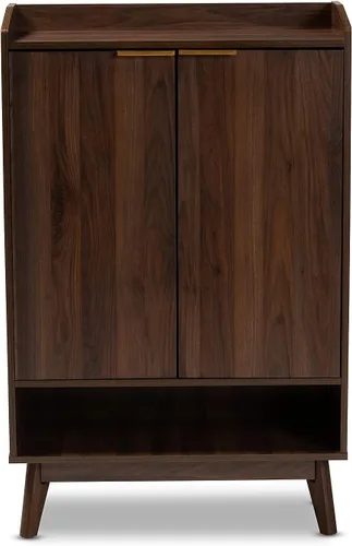 Vista 5 de Baxton Studio Lena Mid-Century - Armario moderno de madera con 5 estantes con acabado marrón nogal