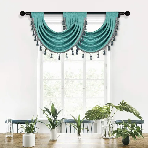 Vista 11 de ELKCA Cenefa Swag de Cascada de Chenilla Gruesa Beige para Sala de Estar Cortinas de Cenefa Pequeñas para Cocina, Paquete de 1