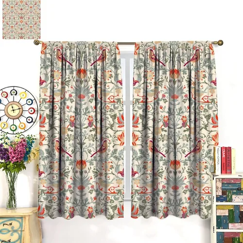 Vista 3 de Cortinas bohemias William Morris con estampado de pájaro retro elegante con estampado de animales, para dormitorio, sala de estar, cortinas opacas