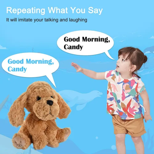 Vista 3 de Juguete de peluche interactivo que canta - Perro de peluche graba y repite lo que dices, 8 canciones, movimientos de cabeza y orejas, cumpleaños