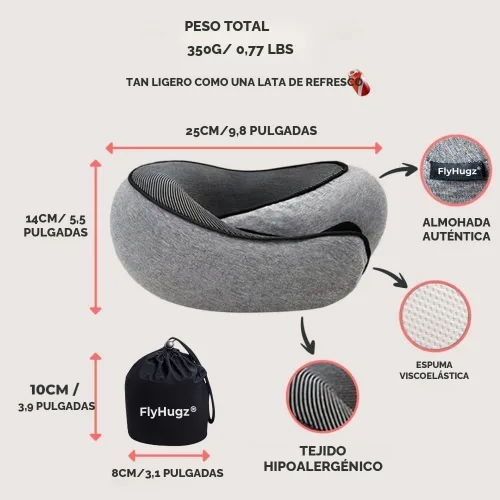 Vista 5 de FlyHugz® Almohada de viaje para el cuello Almohada cervical de espuma viscoelástica para mayor comodidad en el avión Diseño compacto
