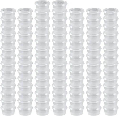 Vista 7 de OULIGET Vasos de Soufflé de Plástico, Vasos Desechables Transparentes para Salsa a Prueba de Fugas con Tapa Articulada, Utilizados para Varias