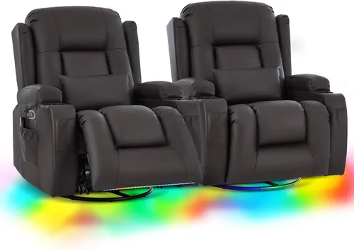 Vista 10 de URRED Silla reclinable giratoria eléctrica con vibración y calor Diseño de motor dual, posiciones infinitas, carga USB, luces LED, portavasos Gris