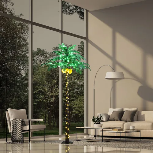 Vista 9 de Palmera Iluminada de 8 Pies 256 LED Árbol de Palmera Artificial con Luces para Decoración Exterior e Interior Vacaciones de Verano Navidad Tiki Bar