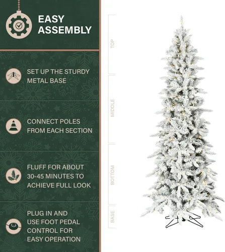 Vista 5 de Fraser Hill Farm - Árbol de Navidad delgado y nevado con base de metal, 7.5 pies de alto, artificial, Mountain Pine, luces LED, control remoto