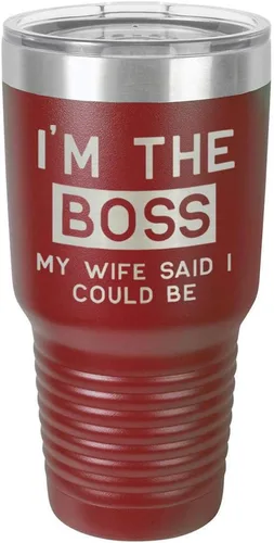 Vista 10 de I'M The BOSS MY WIFE SAID I COULD BE 30 oz vaso con paja y tapa superior deslizante de acero inoxidable taza de viaje de acero inoxidable