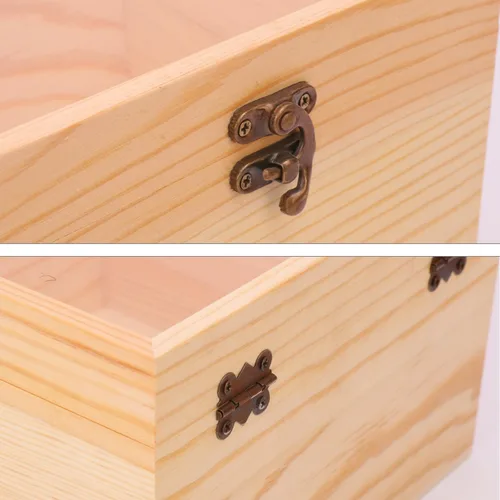Vista 3 de 4 cajas de madera sin terminar con ventana, caja de madera para manualidades y almacenamiento con tapa superior de plástico, para recuerdos