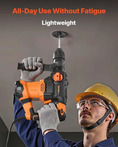 Vista 6 de VEVOR - Rotomartillo SDS-Plus de 1-1/4 pulgadas, taladro con cable de 13 amperios, martillos de astilla de servicio pesado con control de vibración