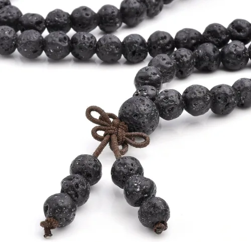 Vista 2 de JOVIVI 6mm 8mm collar y pulsera tibetanos con 108 cuentas para rezo budista, de piedras preciosas sanadoras, con la piedra de lava natural, de 6 mm