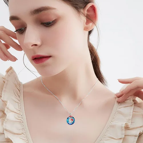 Vista 5 de YOSOPRETTY Collar de seta de plata de ley 925 con colgante de árbol de la vida de rana, caracol, fase lunar, collar con colgante de hongo, joyería