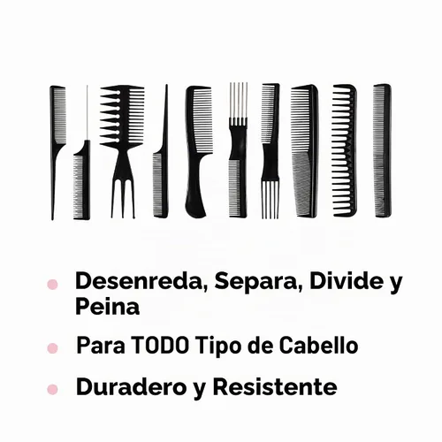 Vista 10 de KISS Professional Juego de 10 Piezas de Peines - Surtido para Desenredar y Peinar (Paquete de 2)