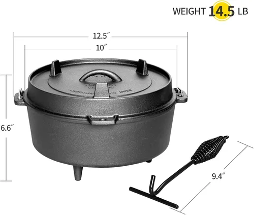 Vista 3 de EDGING CASTING Olla holandesa de hierro fundido pre-curada con tapa de sartén, olla profunda para acampar al aire libre para chimenea, cocina