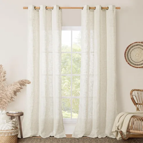 Vista 183 de LAMIT Cortinas de lino marrón caramelo para sala de estar, 84 pulgadas, de lino sintético, texturizado, filtrante de luz, paneles de privacidad