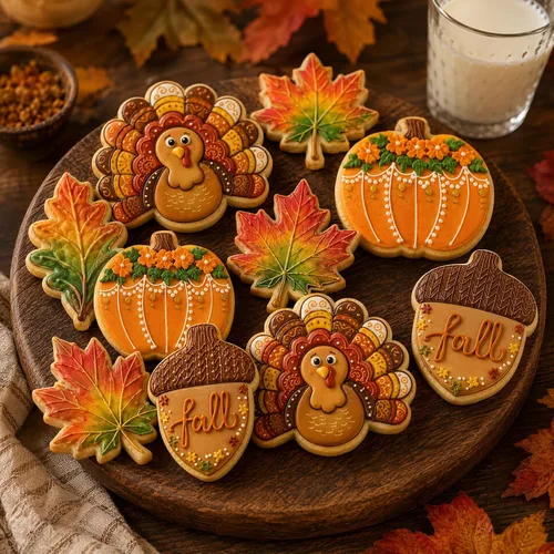 Vista 5 de 8 PCS Thanksgiving Cookie Cutter Set with Embossers Turkey Pumpkin Maple Leaf Corn & More 3" Complete Fall Collection