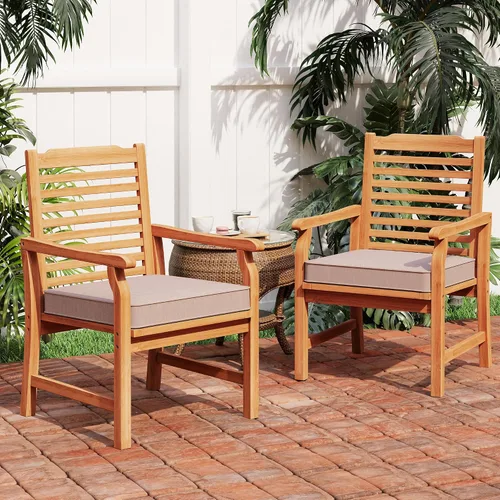 Vista 9 de PHI VILLA Sillas de comedor de madera de acacia para patio con asiento y respaldo de mimbre, 2 piezas