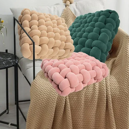 Vista 3 de Almohadillas cómodas para silla, almohada de algodón y lino, almohada de yoga de punto, cojín cuadrado de lana tejida, cojín de sofá, cojín