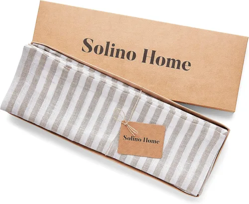 Vista 4 de Solino Home Amalfi - Manteles individuales a rayas, de 14 x 19 pulgadas, juego de 4 unidades, tela natural, lino europeo, 100 % lino puro, hechos a