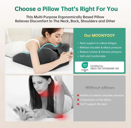 Vista 3 de MOONYOOY Almohada ergonómica de apoyo de espuma viscoelástica y cojín de elevación de piernas, soporte de espalda de espuma viscoelástica