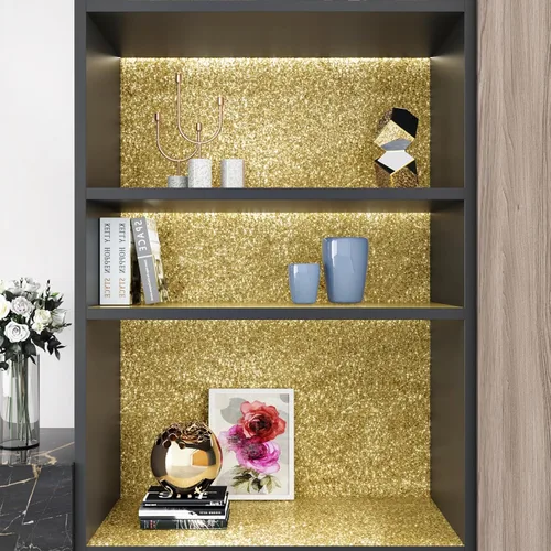 Vista 6 de Papel adhesivo con purpurina dorada para paredes, papel tapiz autoadhesivo con purpurina brillante, papel tapiz decorativo dorado para dormitorio
