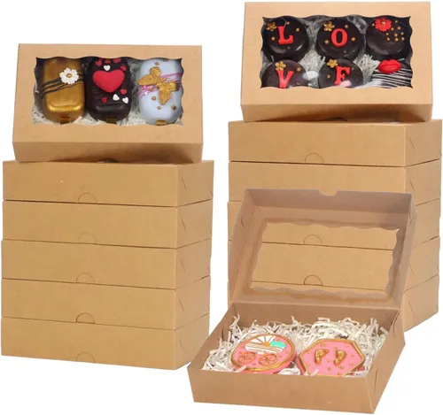 Vista 11 de RomanticBaking Paquete de 12 cajas de galletas autoemergentes para 2 galletas de 7 x 4 3/8 pulgadas x 1 1/2 pulgadas, cajas de panadería de papel