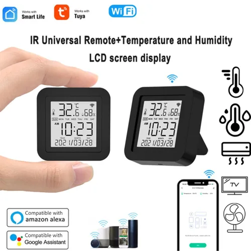 Vista 2 de Sensor de humedad de temperatura WiFi con control remoto IR para domótica Aire acondicionado de invernadero para mascotas, control de humedad