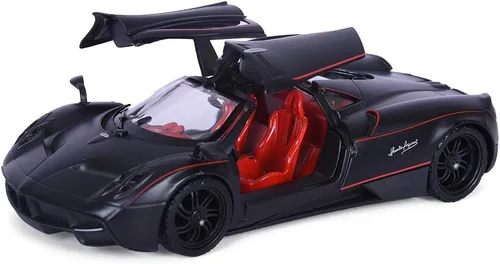 Vista 4 de Pagani Huayra - Modelo de coche fundido a troquel con interior rojo 1/24 de color negro mate Motormax