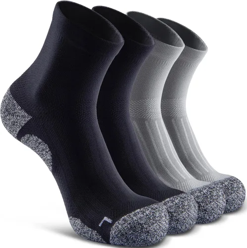 Vista 7 de Calcetines de compresión de cuarto para hombres y mujeres, calcetines acolchados para correr y senderismo Negro (4 pares)