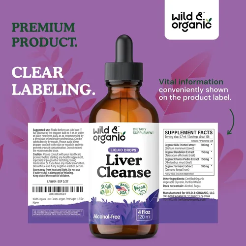 Vista 9 de Wild & Organic Tintura de Desintoxicación y Limpieza Hepática - Cardo Mariano, Complejo Herbal de Raíz de Diente de León - Suplemento Líquido