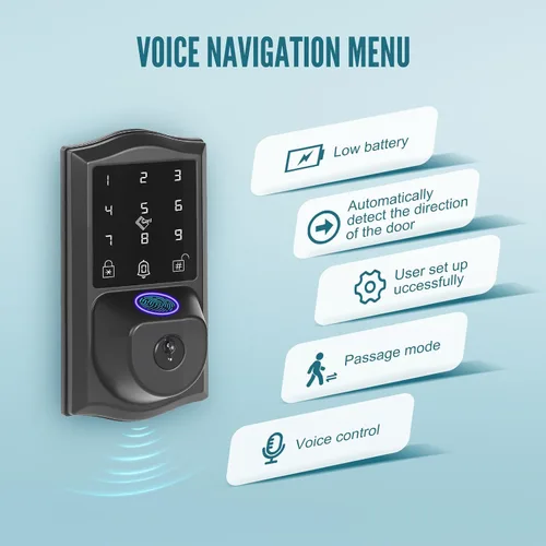 Vista 7 de Juego de cerraduras inteligentes para puerta delantera con huellas dactilares con asa, control remoto con aplicación WiFi integrada y guía de voz
