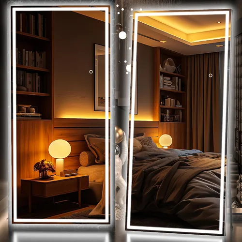 Vista 30 de Hasipu - Espejo de cuerpo entero con luces, 56 x 16 pulgadas, espejo de pie con led para montaje en pared para sala de estar, dormitorio
