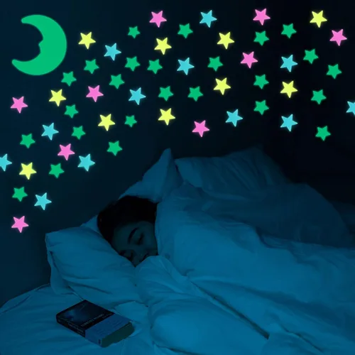 Vista 8 de Calcomanías de estrellas que brillan en la oscuridad para techo, 201 piezas luminosas grandes 3D de plástico 3D, calcomanías de pared para techo