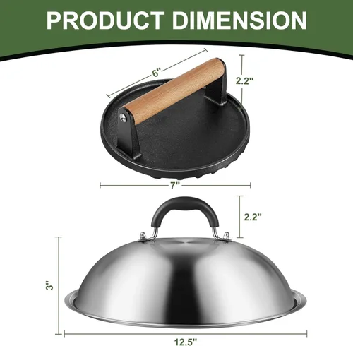 Vista 7 de Accesorios de plancha para Blackstone, cúpula de fusión redonda resistente de grado comercial de 12 pulgadas con prensa redonda de hierro fundido