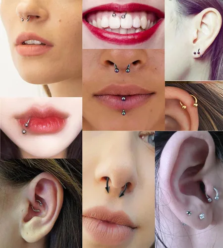 Vista 3 de Juego de 14 aros de acero quirúrgico de calibre 14161820 de 678910120.551 in, calibre 678910120.551 in, piercing para nariz, cartílago, rook