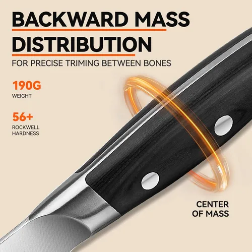 Vista 5 de TUO Black Hawk - Cuchillo de filete de 6 pulgadas para recortar grasa de carne, desollado de ciervos, mango de espiga completa, acero alemán de alto