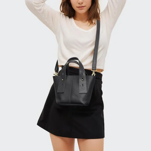 Vista 5 de Mini bolso cruzado de cuero genuino, bolso de hombro con asa superior, correa ajustable para mujer