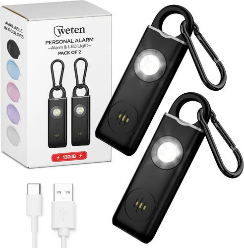 Vista 12 de Alarma de seguridad personal Weten para mujeres - Sirena de pánico de 130 dB de volumen alto en llavero, paquete de 3 unidades - Silbato