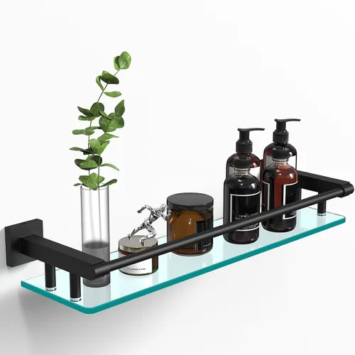 Vista 18 de Estante de vidrio para baño, estantes de baño de 20 pulgadas con toallero, estantes de vidrio templado con toallero de acero inoxidable para estante