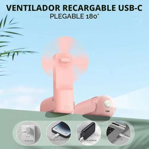 Vista 5 de Mini ventilador de mano portátil, 3 en 1, plegable, recargable, de bolsillo, de mano, linterna, ventilador de mesa, regalos de cumpleaños para Rosa