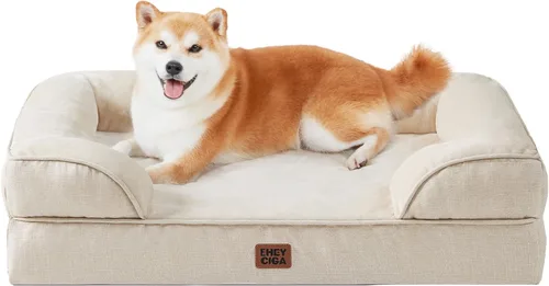 Vista 47 de EHEYCIGA – Cama ortopédica impermeable para perros pequeños, de espuma viscoelástica tipo caja de huevos, con bordes elevados y base antideslizante