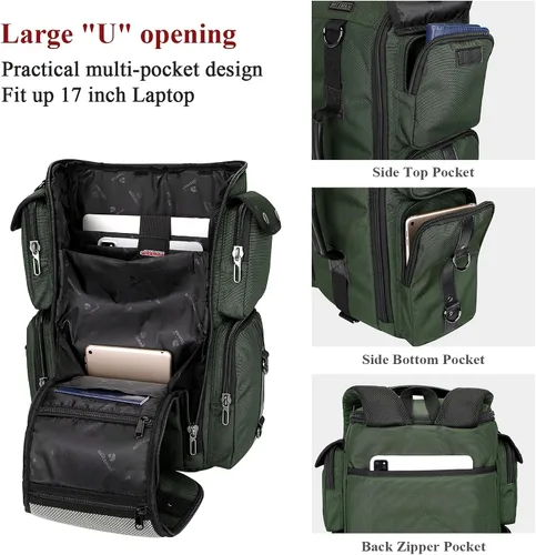 Vista 4 de WITZMAN Mochila de viaje para hombre, mochila de mano de gran capacidad, mochila para portátil de 17 pulgadas (6695 verde militar)