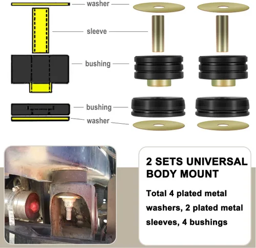Vista 3 de 9.4102G - Aisladores universales de bujes de poliuretano para montajes de cuerpo, incluye 4 arandelas de metal plateado, 2 fundas de metal plateado