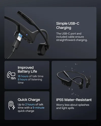 Vista 8 de SHOKZ OpenComm2 UC 2025 - Auriculares inalámbricos para computadora de oreja abierta con micrófono Boom, auriculares estéreo Bluetooth de conducción