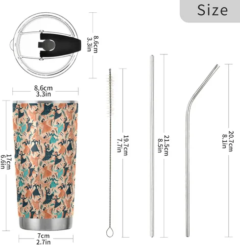 Vista 3 de Color Oil Painting Sense Dancer Stainless Steel travel coffee cup with Straw Lid 20oz coffee mug for coffee portable insulated tumbler with lid