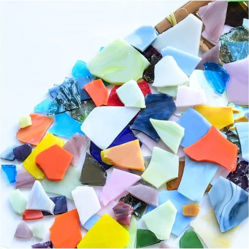 Vista 6 de Hojas de mosaico de vidrio teñido mixto de 7 onzas, azulejos de mosaico de vidrio roto grandes para manualidades, suministros de mosaico de pared